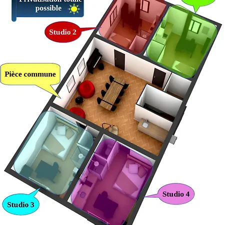Apartment Musique En Champagne - 4 Avec Wc Et Douche + Grande Piece Commune *